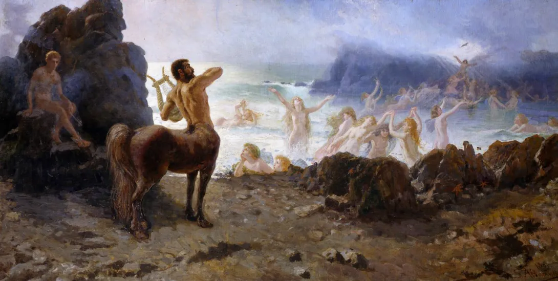 Saverio Altamura (1822-1897 Italian Romantic painter) "Centaur Chiron attempting freedom"